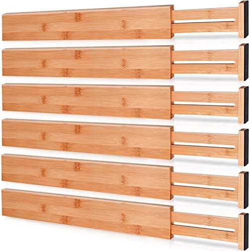 Toydoooco Bamboo Drawer Dividers, Kitchen Drawer Organizer with Spring Loaded,Separators for Dresser,Bathroom,Office 16.5"-22" Pack of 6
