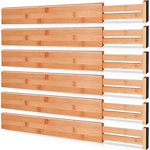 Toydoooco Bamboo Drawer Dividers, Kitchen Drawer Organizer with Spring Loaded,Separators for Dresser,Bathroom,Office 16.5″-22″ Pack of 6