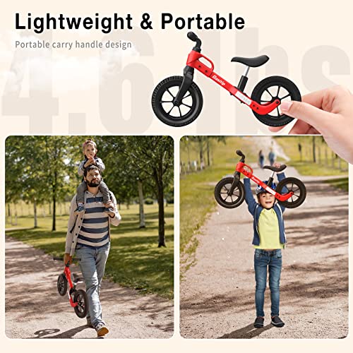 Nasitip Balance Bike For 2 3 4 5 Year Old Kids Boys Girls 12-Inch Wheels Training Bike No Pedal Adjustable Seat Height (Red) #TOP2