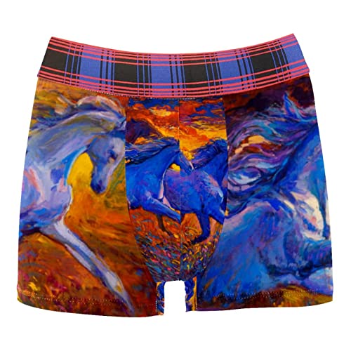 Sous-vêtements pour homme doux et confortable - Respirant - Motif chevaux - Peinture à l'huile, multicolore, Medium-Large