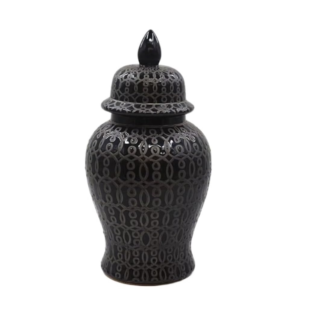 SBJKLYRN ceramic jar， Chinese Ceramic Ginger Jar Floral Vases with Lid Gold Enamel Porcelain Vase Temple Jars Tea Storage Jar Temple Jar(Black)