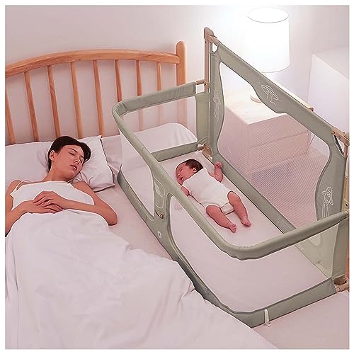Image of Flwrgirl Bedside Bassinet for Baby,3 in 1 Baby Bassinets Bedside Sleeper,Collapsible Co Sleeper for Baby in Bed,Elevatable Bedside Crib,Cosleeping Baby Bed,47 * 20 * 16.5,Light Green