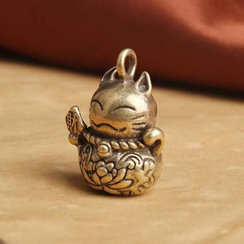 Old Brass Fortune Cat Lucky Cat Car Chain de clé Pure Handmade Handmade Brass Lucky Cat Car Keychain Handle Handlechain Jewelry Accessoires Cover