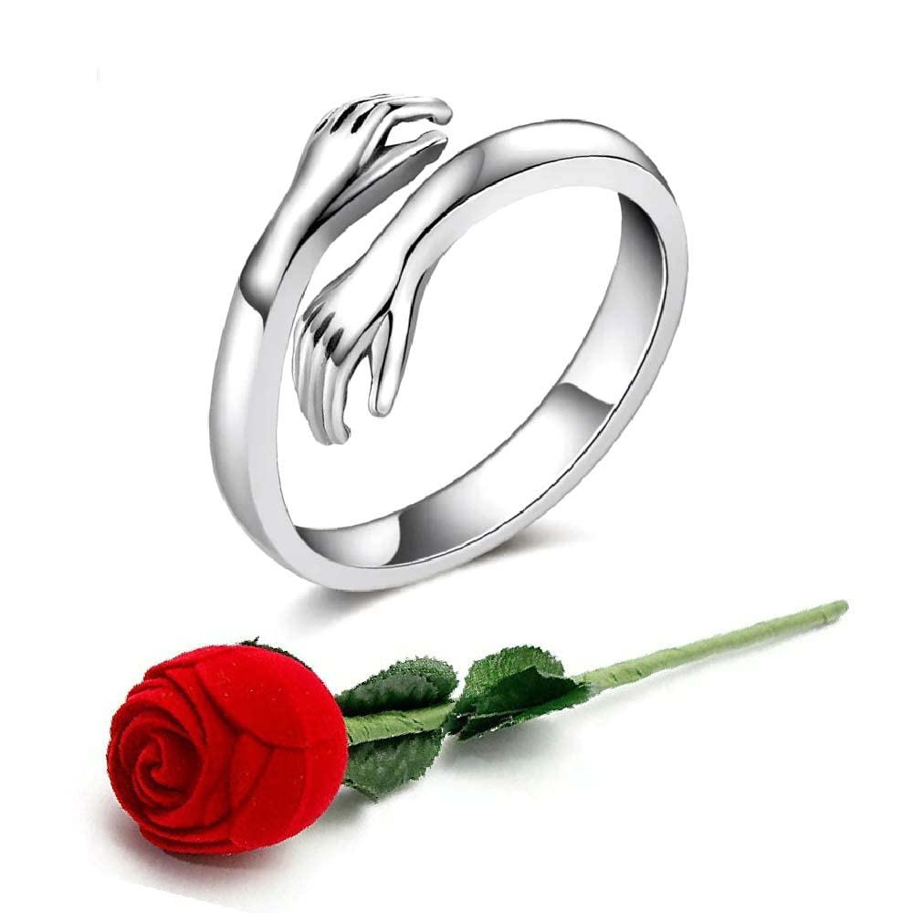 University Trendz Silver Hug Ring For Women & Girls With Velvet Red Rose Box - Romantic Gift For Valentine Day - Adjustable (B0BBG7V825) Amazon Price History, Amazon Price Tracker
