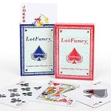 LotFancy 2 Barajas Cartas Poker Clásica, Standard Tamaño Playnig Cards por el Blackjack, Euchre, Los Corazones, Incluso al Solitario (Azul & Rojo)