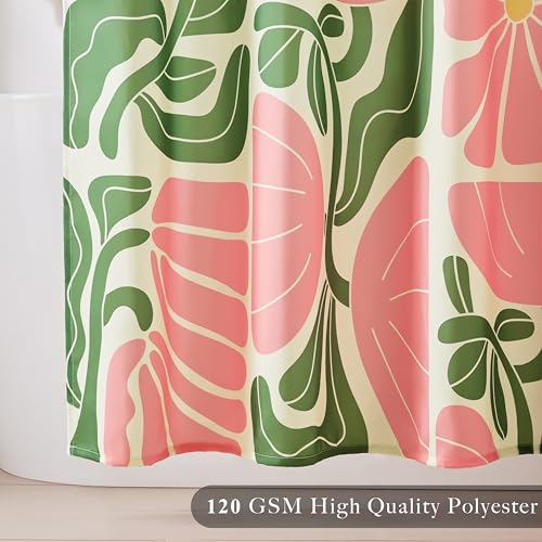 Ohocut Mid Century Moderne abstrakte geometrische Boho Duschvorhänge für Badezimmer, niedliches rosa Blumen-Badezimmer-Duschvorhang, Vintage-Badevorhang, wasserdichter Stoff-Duschvorhang