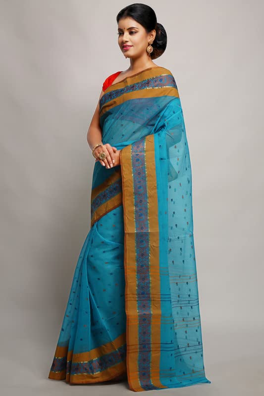 Image of BENGAL HANDLOOM Women's Tangail Cotton Tant Saree Model 5 with Butta Work without Blouse Piece