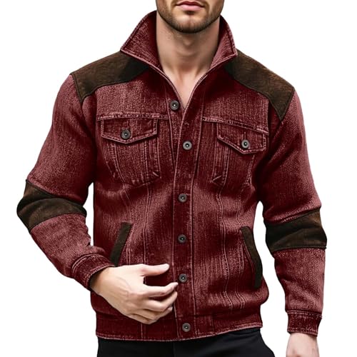 Modeewel Abrigo vaquero para hombre, camiseta vaquera con bolsillos, monocolor, holgada, clásica, chaqueta vaquera lavada, chaqueta de entretiempo, chaqueta de primavera y otoño, abrigo vintage