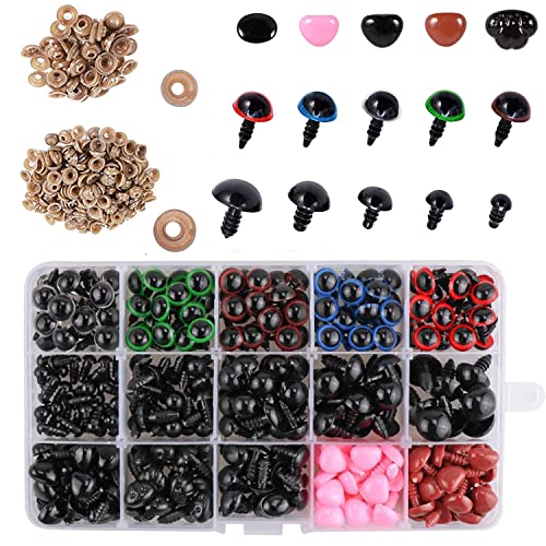 Baoduu 580 PCS Puppenaugen Sicherheitsaugen für Häkeltiere mit Unterlegscheiben, Puppenaugen Kunststoffaugen für Puppe Marionette Plüschtier Teddyaugen Cover