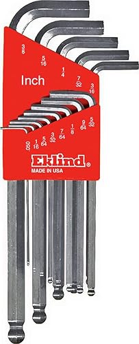 Eklind Tool Llave Allen 13313 Bright-Ball-Hex-L Key Allen, juego de 13 piezas SAE pulgadas tamaños 0.050-3/8 serie larga