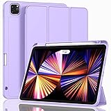 ZryXal New iPad Pro 11 Inch Case 2021(3rd Gen)/2020(2nd Gen) with Pencil Holder,Smart iPad Case [Support Touch ID and Auto Wake/Sleep] with Auto 2nd Gen Pencil Charging (Clove Purple)