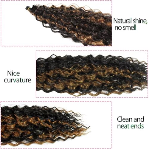 Dsoar Deep Twist Crochet Hair 22 Inch Highlight Deep Wave Curly Braiding Hair 3 Packs Water Wave Synthetic Hair Extensions for Women (4/30#) - Image 3