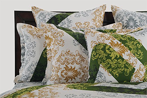 Image of Swayam Pure Cotton Single Bedsheet with 1 Pillow Covers | Size 60 x 90 inch | 160 TC | Ethnic Motifs Design | Soft Breathable Bed Sheet | Comfortable & Durable for Bedroom - White & Green