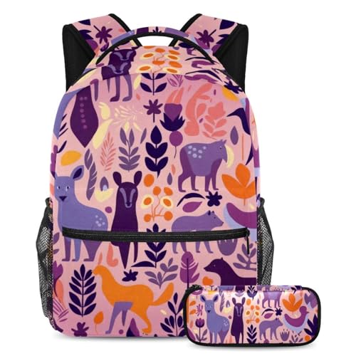 Sac à dos silhouette d'animal violet | Lot de 2 cartables multicolores pour l'école
