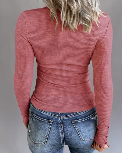 Image of KINLONSAIR Women Long Sleeve Henley Shirts Scoop Neck T-shirt Basic Tops