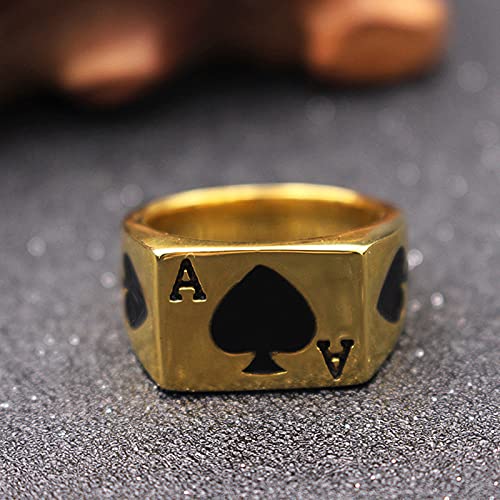 Jajafook Biker Ring Mens Womens Solid Polished Stainless Steel Signet Ring Poker Spade Ace Gold Black Size 10 #TOP2
