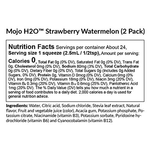 Mojo H2O Natural Water Enhancer Drops, With B Vitamins And Electrolytes, Energy Support, Sugar-Free, Zero Calories, No Artificial Sweeteners, Naturally Flavored And Sweetened (Strawberry Watermelon, 4 Pk) #TOP1