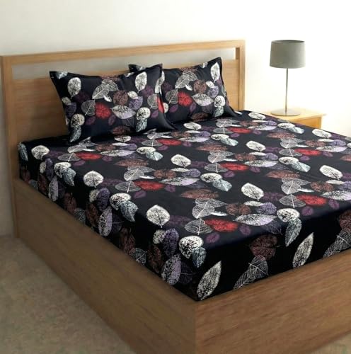 Image of Fashion String Microfibre 144TC Black Forest Fitted Double (72 X 78) Bedsheet with 2 Pillow Covers