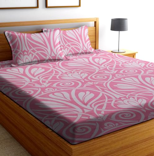 Image of DECORUM Cotton Feel Glace Cotton Fitted Bedsheet King Size (72 inchx78 inch)| All Around Elastic| 2 Pillow Covers (17 inchx27 inch)| Fits Up to 8 inch Mattress| 220 TC|Soft, Wrinkle-Free |Perfect for Home Decor & Gifting