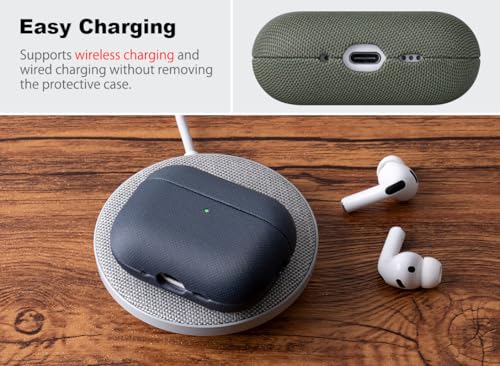 Image of Haobobro Handmade Case - for AirPods Pro 3 Case Cover - Premium Vegan Leather with Woven Fabric Texture, Wireless Charging Compatible, Drop Protective Hard Cover for AirPods Pro 3rd Generation - Green