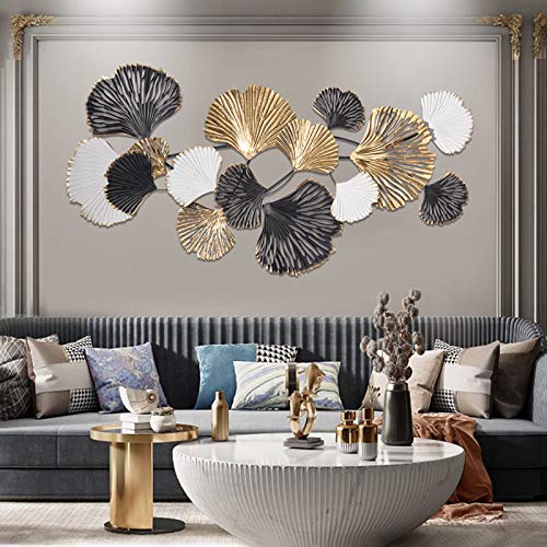 YAOLAN Wanddeko Metall, Kreative Handgemachte Ginkgoblatt-Skulpturgrafik für Die Natur Home Art Dekoration & Küche Gesche, 121x57cm Cover