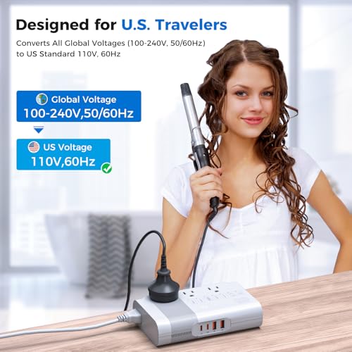 (1 Pack) 500W Pure Sine Wave Voltage Converter US to Europe, 220V to 110V Converter for European Travel, Power Convertor Adapter Combo for CPAP Hair Straightener Cruler Shaver Toothbrush Laptop Phone3