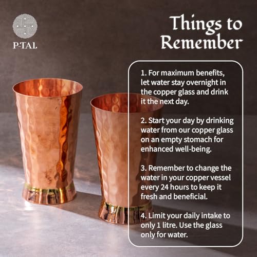 Image of P-TAL Copper Glass 600 ml Set of 2 with Ayurvedic Benefits of Copper Water