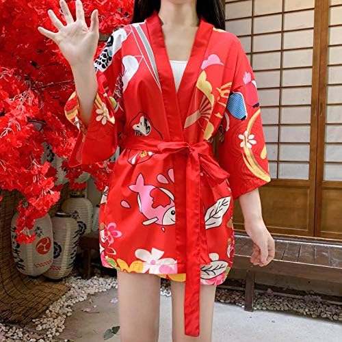 Image of LAI MENG FIVE CATS Women's Lucky Cat Cardigan Kimono Loose Cover up Casual Blouse Cute Tops