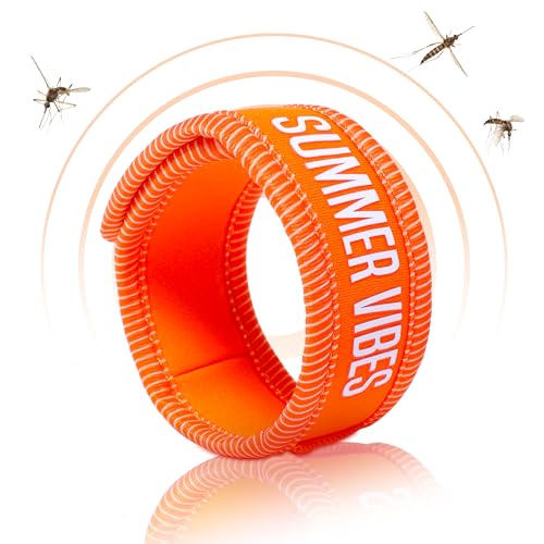 PARAKITO - Bracelet Anti-Moustiques Réutilisable - 2 Plaquettes Incluses aux Huiles Essentielles - 1 Mois de Protection - Sans DEET - Motif Summer Vibes Orange - Taille Adulte