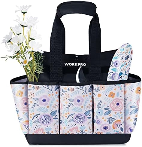 WORKPRO Garden Tool Bag, 8 Pockets Gardening Bag, Heavy Duty Oxford Garden Tote Caddy (Tools NOT Included), 12" x 12" x 6"