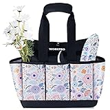WORKPRO Garden Tool Bag, 9 Pockets Gardening Bag, Heavy Duty Oxford Garden Tote Caddy (Tools NOT Included), 12' x 12' x 6' (Floral White)