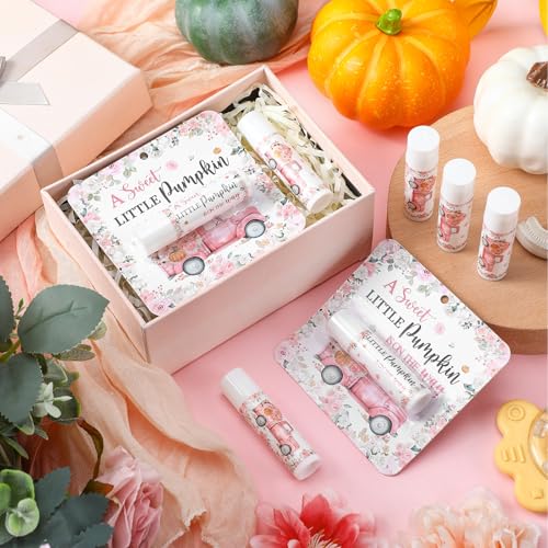 Image of 24 Pcs Little Pumpkin Lip Balms Bulk Fall Pink Truck Lip Care Moisturizer Baby Shower Party Supply for Guest Gift Set Travel Size Lipstick Autumn Thanksgiving First Birthday Favors Decorations
