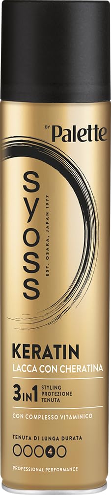 Syoss Palette Keratin Lacca con Cheratina 75 ml, Lacca cheratina capelli per chioma morbida e luminosa, Hairspray 3-​in-​1 styling, protezione, tenuta 4, Lacca capelli con complesso vitaminico