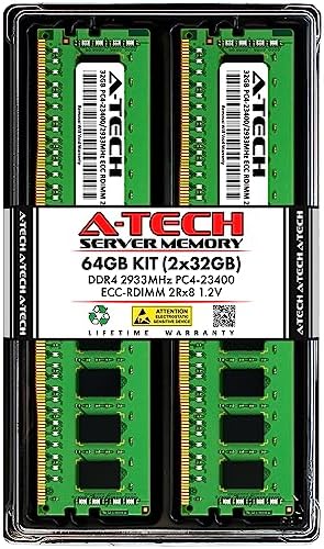 A-Tech 64GB Kit (2x32GB) DDR4 2933MHz PC4-23400 ECC RDIMM 2Rx8 Dual Rank 1.2V ECC Registered DIMM 288-Pin Server & Workstation RAM Memory Upgrade Modules (A-Tech Enterprise Series)