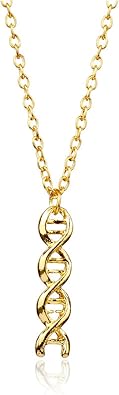 DNA Double Helix Chemistry Pendant Necklace Gold Silver Plated Unique Elegant 3D Spiral Science Biology Molecule Medical Lab Lightweight Chain Necklace for Women Science Lovers Jewelry Gifts