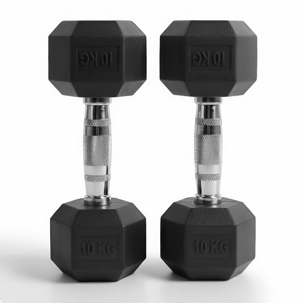 Hex Dumbbells Pair (2.5kg–30kg) | Rubber-Encased Cast Iron Hand Weights Anti-Roll Hex Design Strength Training & Home Gym Fitness Equipment for Men & Women (Black, 10KG Pair) — image 1
