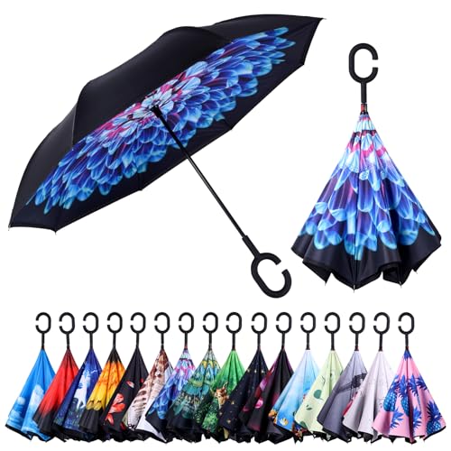 Wxjiahetai Inverted Umbrella, 49 Inch Double-Layer Vented Reverse Umbrella,...
