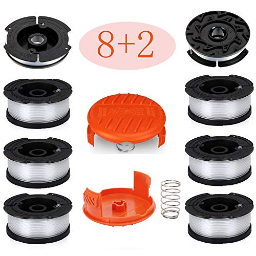 mycheng Fadentrimmer, 0,2 cm, Ersatz für Black & Decker AF-100-3ZP GH900 GH600 Rasentrimmer (8 Stück + 2 Spulenkappen und Feder) Cover