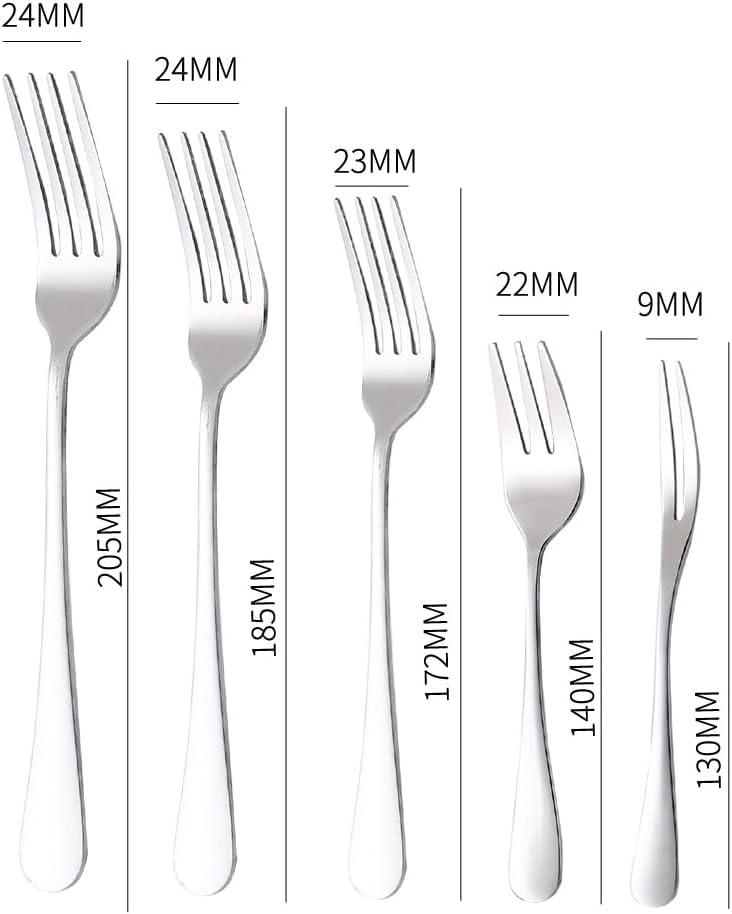 HornTide 6-Piece Dessert Forks Set, 3 Tines Fruit Salad Fork Flatware Stainless Steel Mirror Polishing 5.5-Inch 14cm, Ideal for Home, Kitchen and Restaurant