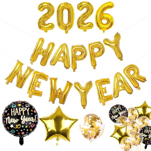 Ballons Nouvel An 2026, Décoration de Nouvel Feuille Aluminium Ballons, Happy New Year, Géant Décoration de Nouvel Feuille Aluminium Ballons, Happy New Year Ballon Année 2026 Décorations Nouvelle