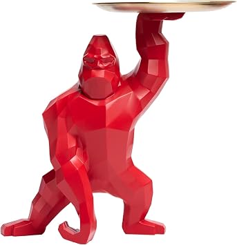 Modern Decor Resin King Kong Gorilla Statue Home Decor Sculptures Gorilla Storage Tray King Kong Candy Key Bowl for Entryway Table Gifts Accessories,Red