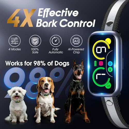 Dog Bark Collar Pro, Instant Bark Solution, Smart Anti Barking Device with 4 Correction Modes, Fast-Acting Barking Collar for for Large Medium Small Dogs 5-150lbs, Ideal for Home & Outdoor Use