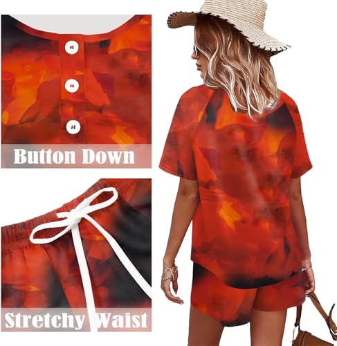 Image of WIHOLL Two Piece Outfits for Women Lounge Sets Button Down Top and Shorts Set Sweatsuits with Pockets