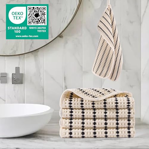 Image of POLYTE 430 GSM Microfiber Lint Free Washcloth Face Towel, 13 x 13 in, 4 Pack (Waffle Weave)
