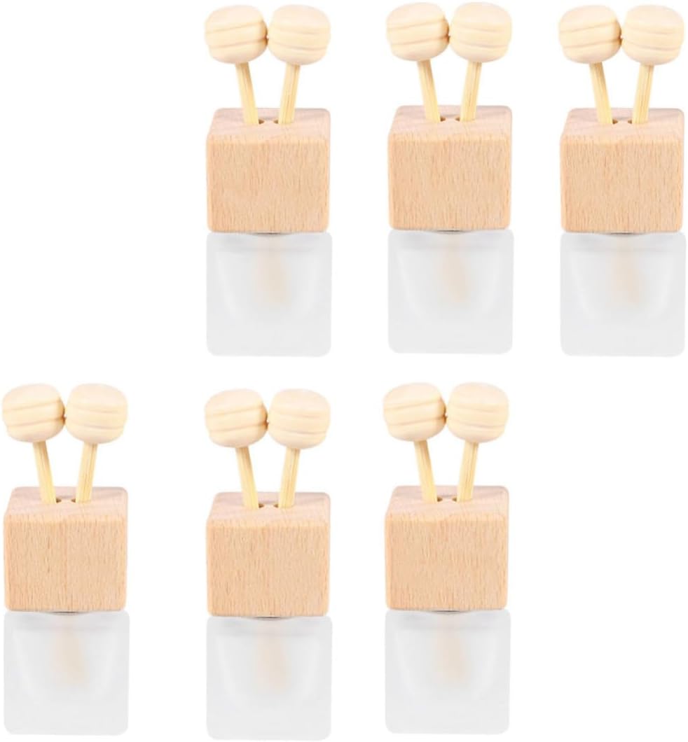 6pcs Car Air Freshener Glass Diffuser Bottles with Rotatable Clip Design and Wooden Lid Box, Beige Fragrance Ornament for Car Air Vent, Fatigue and Diffuse Incense