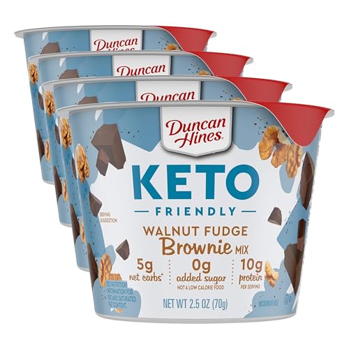 Duncan Hines Keto Friendly Dessert Cups Walnut Fudge Brownie Mix, 2.5 oz (Pack of 4)