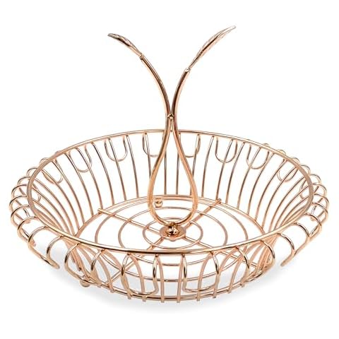 ALLCENER Fruit Bowl for Kitchen Counter, Fruit Basket with Leaf-shaped Handle, Stylish & Functional Fruit Holder, Gold Basket, Stylish and Functional Home Deco (Gold) Cover