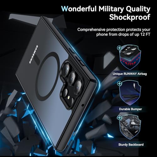 Image of OWKEY for S23 Ultra Case 6.8'', Magnetic Samsung Galaxy S23 Ultra Case for Magsafe, [Shockproof Military] Translucent Back Slim Bumper Cover Phone Case Galaxy S23 Ultra Case, Black