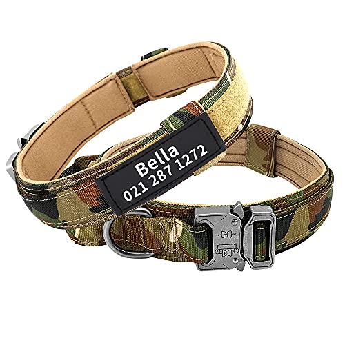 Personalized Military Tactical Dog Collar With Handle, Custom Pet Name Tags For Medium Large Dogs Walking Training (Camo, L) #TOP10