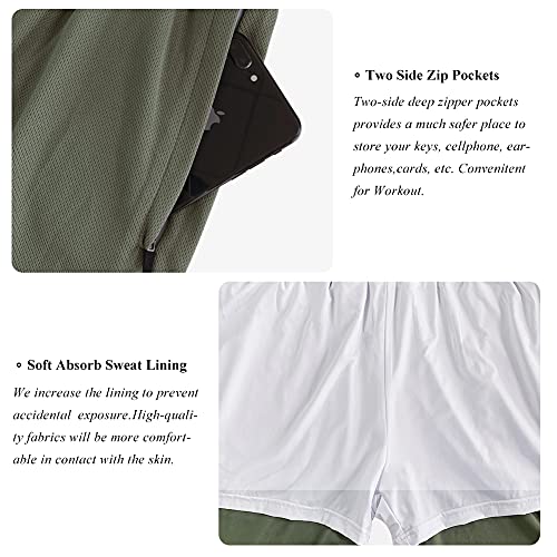 Wangdo Men's Workout Shorts 7" Running Shorts Athletic Bike Shorts Gym Shorts For Men With Zipper Pocket(Black+Green-S) #TOP4